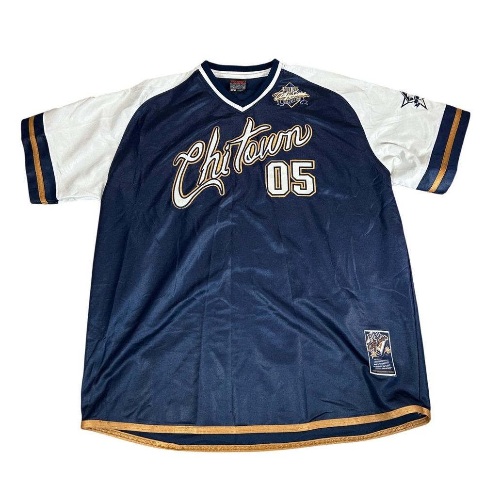 FUBU City Series Chi-Town 05 Baseball Jersey Mens XXXL Navy Blue White Gold Y2K